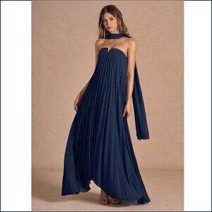 Azazie Navy Blue Strapless Maxi Dress
